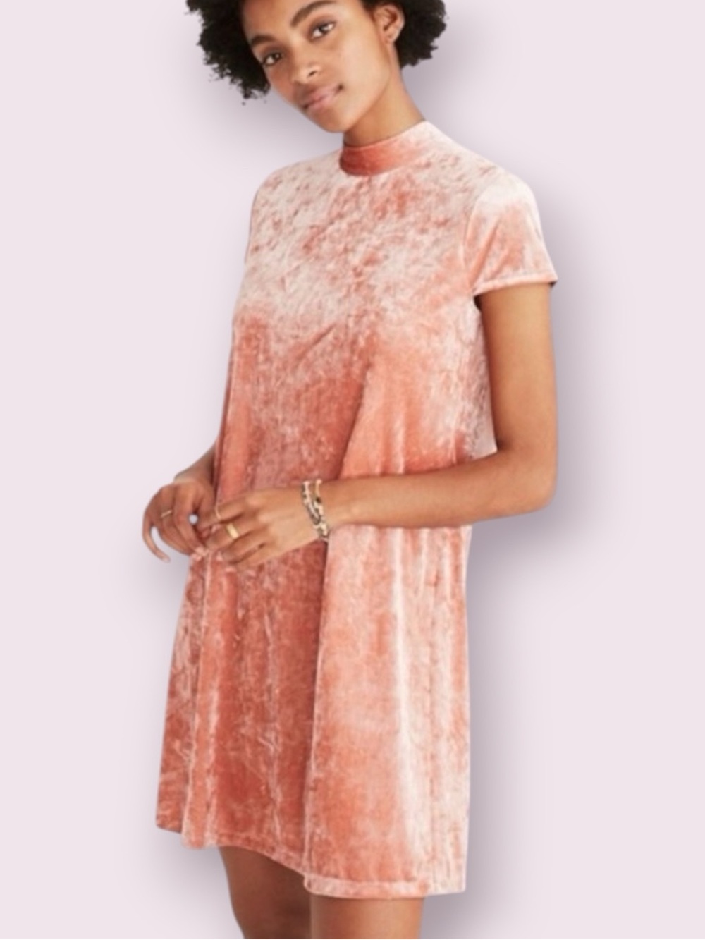 Madewell Crushed Velvet Mock Neck Mini Dress Tie Back Peach Size XXS